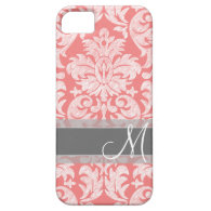 Modern Lace Damask Pattern - Coral and Gray iPhone 5 Cover