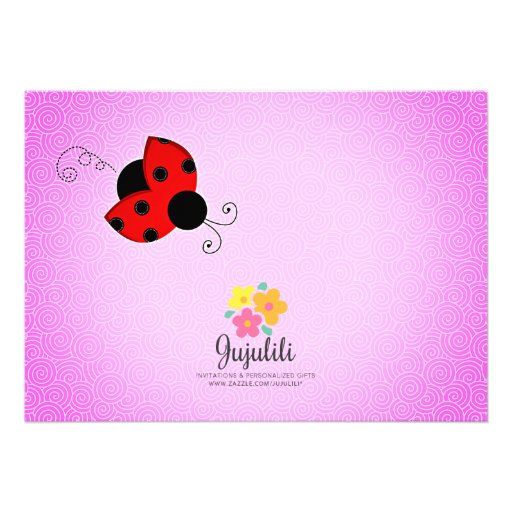 Modern Ladybug and Flowers Birthday Party Custom Invitations