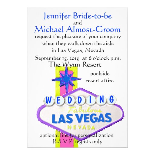 Modern Las Vegas Wedding Personalized Invites (front side)