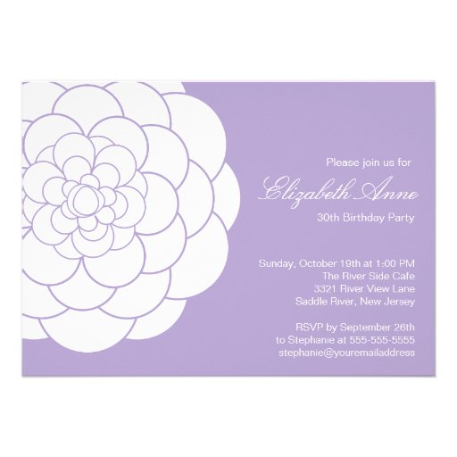 Modern Lavender Dahlia Bloom Birthday Party Invite