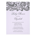 Modern Lavender Gray Floral Swirl Baby Shower invitations