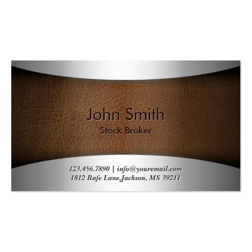 Modern Leather Stock Broker Business Card (front side)