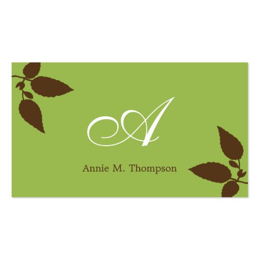Modern Leaves Business Cards - Green/Cocoa (front side)