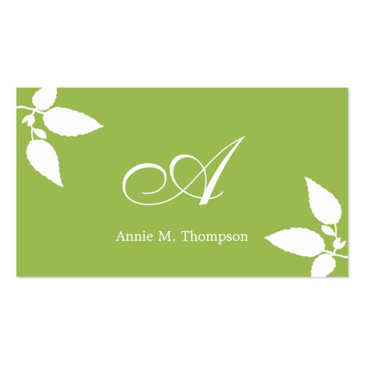 Modern Leaves Business Cards - Green/White (front side)