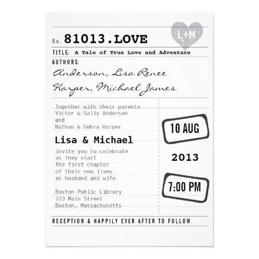 Modern Library Card Wedding Invitation