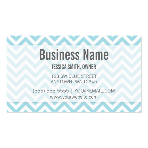 Modern Light Blue and White Chevron Pattern Business Card Template (front side)