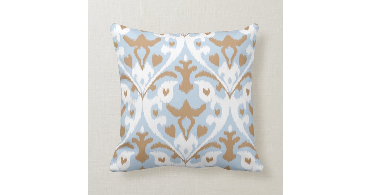 Modern light blue and white ikat tribal pattern throw pillow Zazzle
