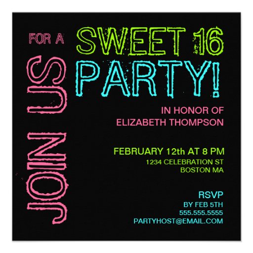 Modern Lights Sweet 16 Birthday Party Invitation (front side)
