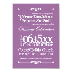 Modern Lilac Purple Typography Wedding Invitations