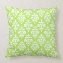 Modern Lime and White Damask Throw Pillow