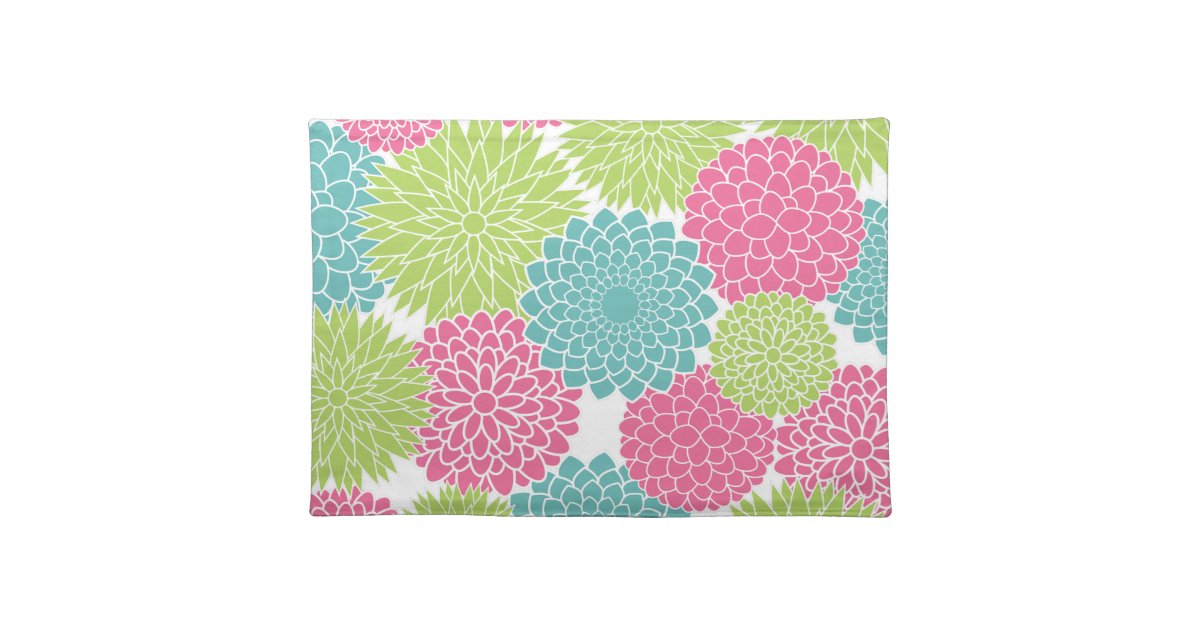 Modern Lime Green and Hot Pink Flowers Cloth Placemat Zazzle