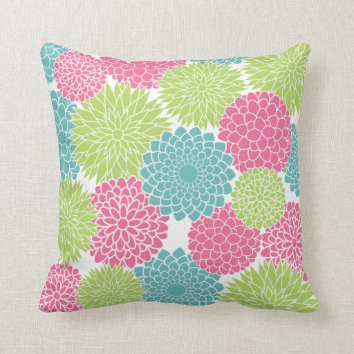 Modern Lime Green and Hot Pink Flowers Throw Pillows Zazzle