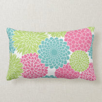 Modern Lime Green and Hot Pink Flowers Pillow