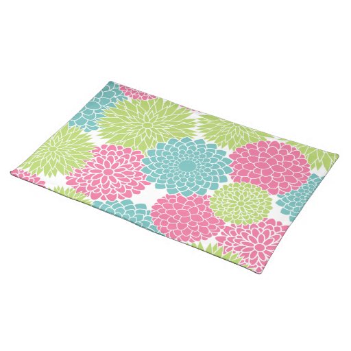 Modern Lime Green and Hot Pink Flowers Placemat Zazzle