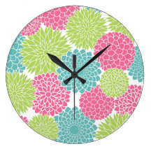 Modern Lime Green and Hot Pink Flowers Wall Clock