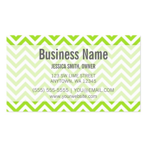 Modern Lime Green and White Chevron Pattern Business Card Template (front side)