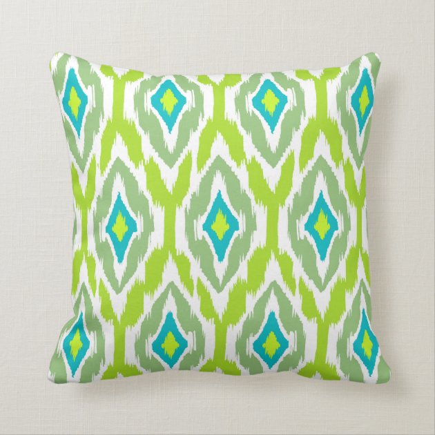Modern lime green teal Ikat Tribal Pattern 1a Pillows