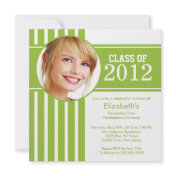 Modern Lime Stripe Photo Graduation Party Personalized Invites