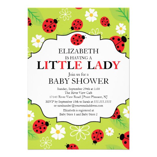 Modern Little Lady Red Ladybug Baby Shower Custom Announcements