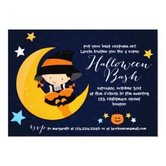 Modern Little Witch Halloween Bash Costume Party 5x7 Paper Invitation Card