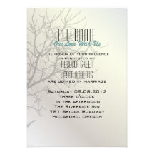 Modern Love Birds Tree white  Wedding Invitations