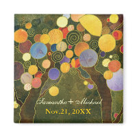 Modern Love Trees on Olive Green Save the Date Refrigerator Magnet