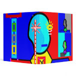 Modern man in dark blue and red vinyl binders