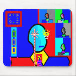 Modern man in dark blue and red mouse pads