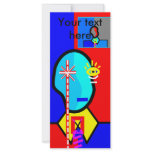 Modern man in dark blue and red custom rack card