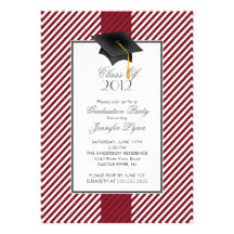 Modern Maroon Stripe Graduation Party Invitation
