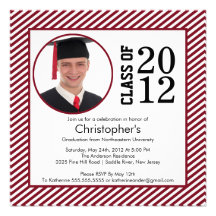 Modern Maroon Stripes Photo Graduation invitation
