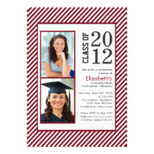 Modern Maroon Stripes Photo Graduation invitation
