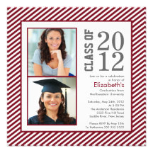 Modern Maroon Stripes Photo Graduation Invitation