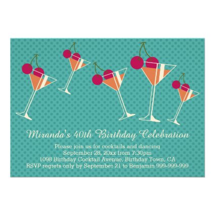 Modern Martini Cocktail 40th Birthday Party Personalized Announcement