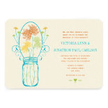 Modern Mason Jar Coral Yellow Lime Floral Wedding Personalized Invite
