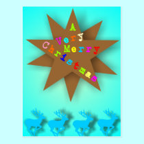 Modern  Merry Christmas with Blue Deers Postcard postcards