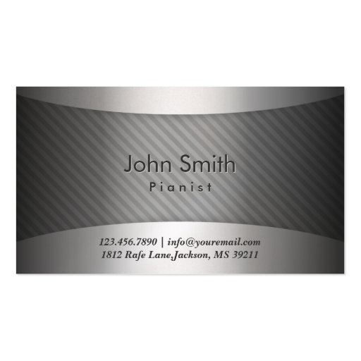 Modern Metal Stripes Pianist Business Card (front side)