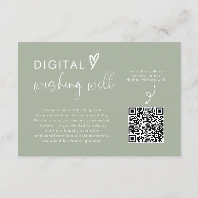 Modern Minimal Sage Green Honeymoon Fund Qr Code Enclosure Card Zazzle