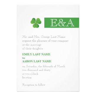 Modern minimal stripe & clover green Irish wedding Invites