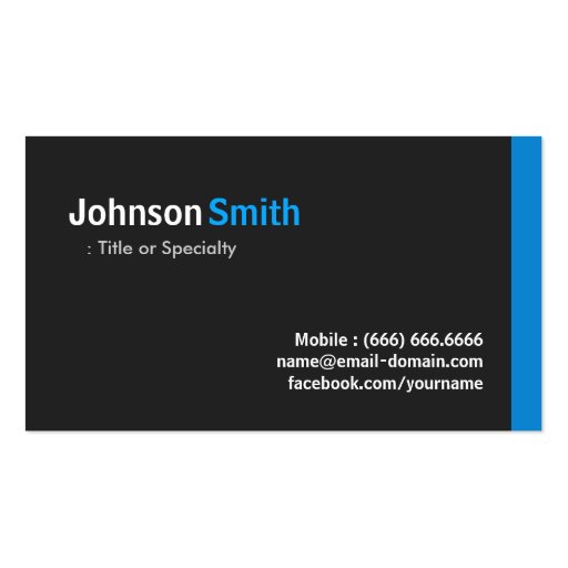 Modern Minimalist - Clean Black and Blue Business Cards (front side)