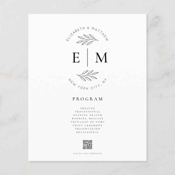 Modern Minimalist Elegant Simple Wedding Program Zazzle