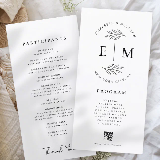 Modern Minimalist Elegant Simple Wedding Program Zazzle