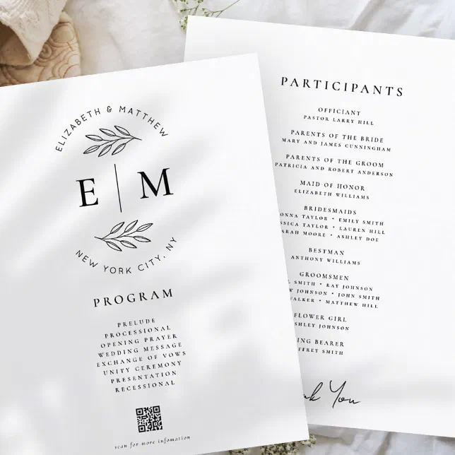 Modern Minimalist Elegant Simple Wedding Program Zazzle