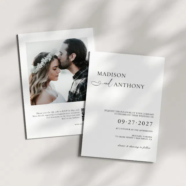 Modern Minimalist Qr Code Photo Wedding Invitation Zazzle