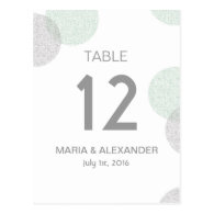Modern mint and grey Circle Wedding table number Post Card