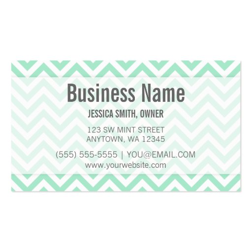 Modern Mint and White Chevron Pattern Business Cards (front side)