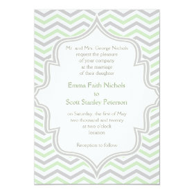 Modern mint green, grey chevron zigzag wedding 5x7 paper invitation card