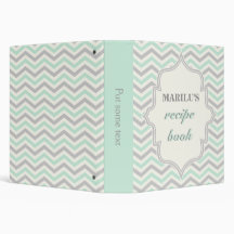 Modern mint, grey chevron zigzag recipe binder