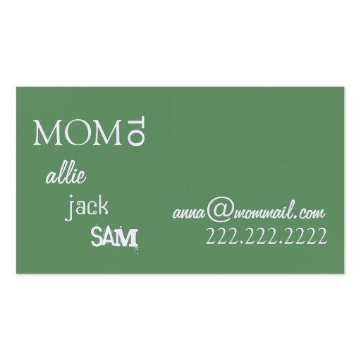 Modern Mom calling card green Business Cards (back side)