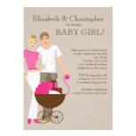 Modern Mom Dad Carriage Couple Baby Shower invitations